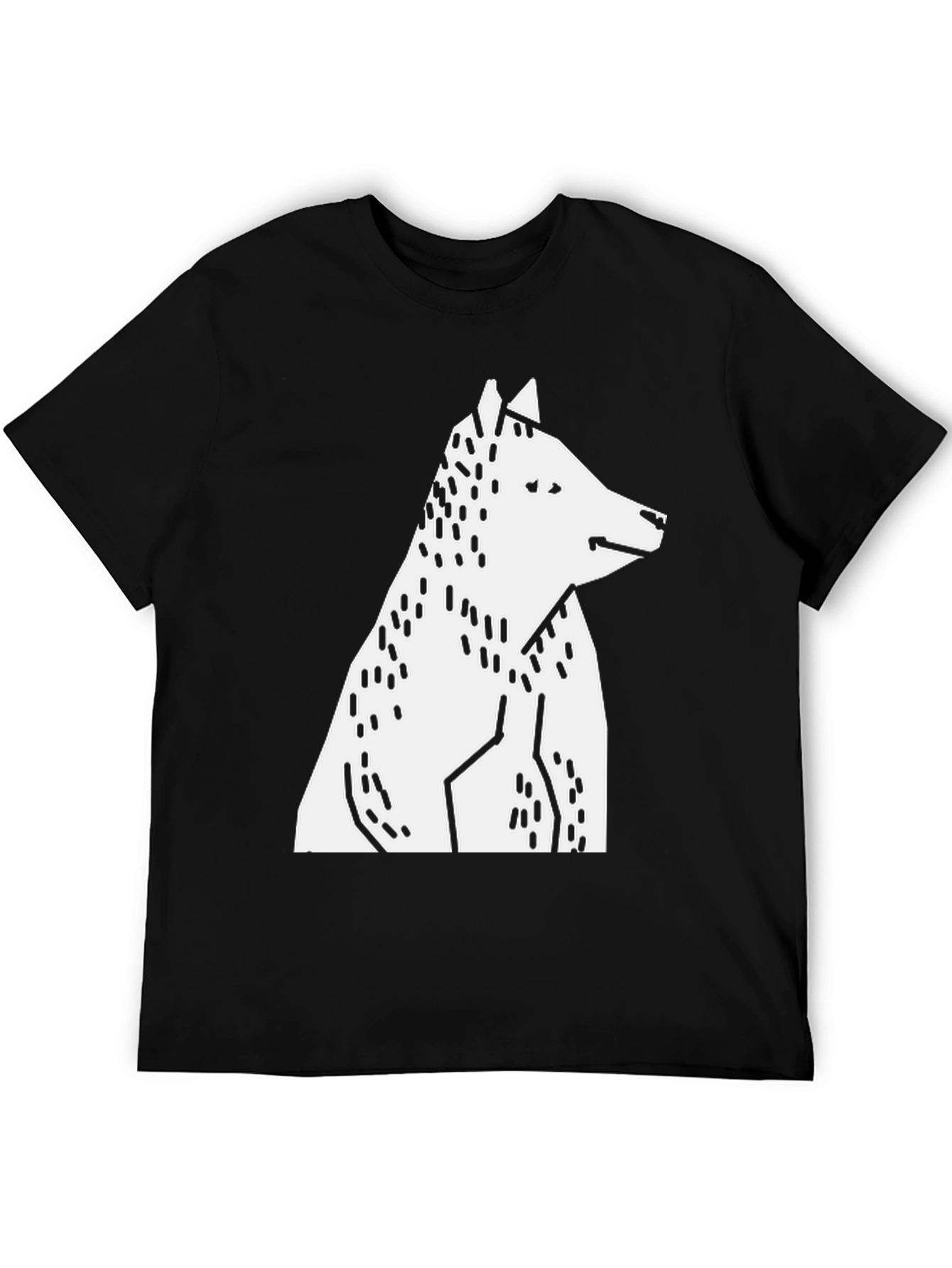 Abstract Geometric Wolf Graphic Tee - Black Cotton T-Shirt