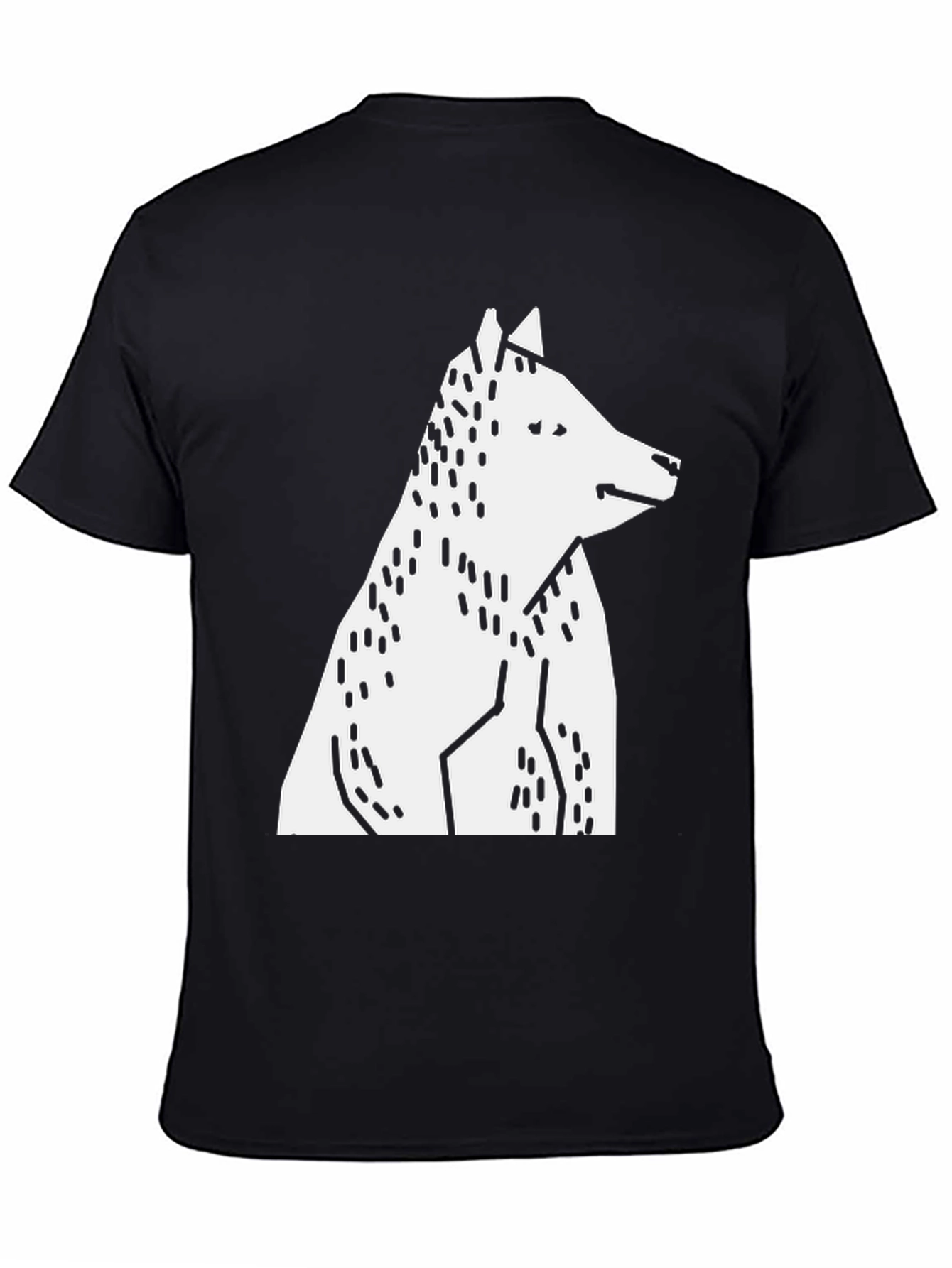 Abstract Geometric Wolf Graphic Tee - Black Cotton T-Shirt