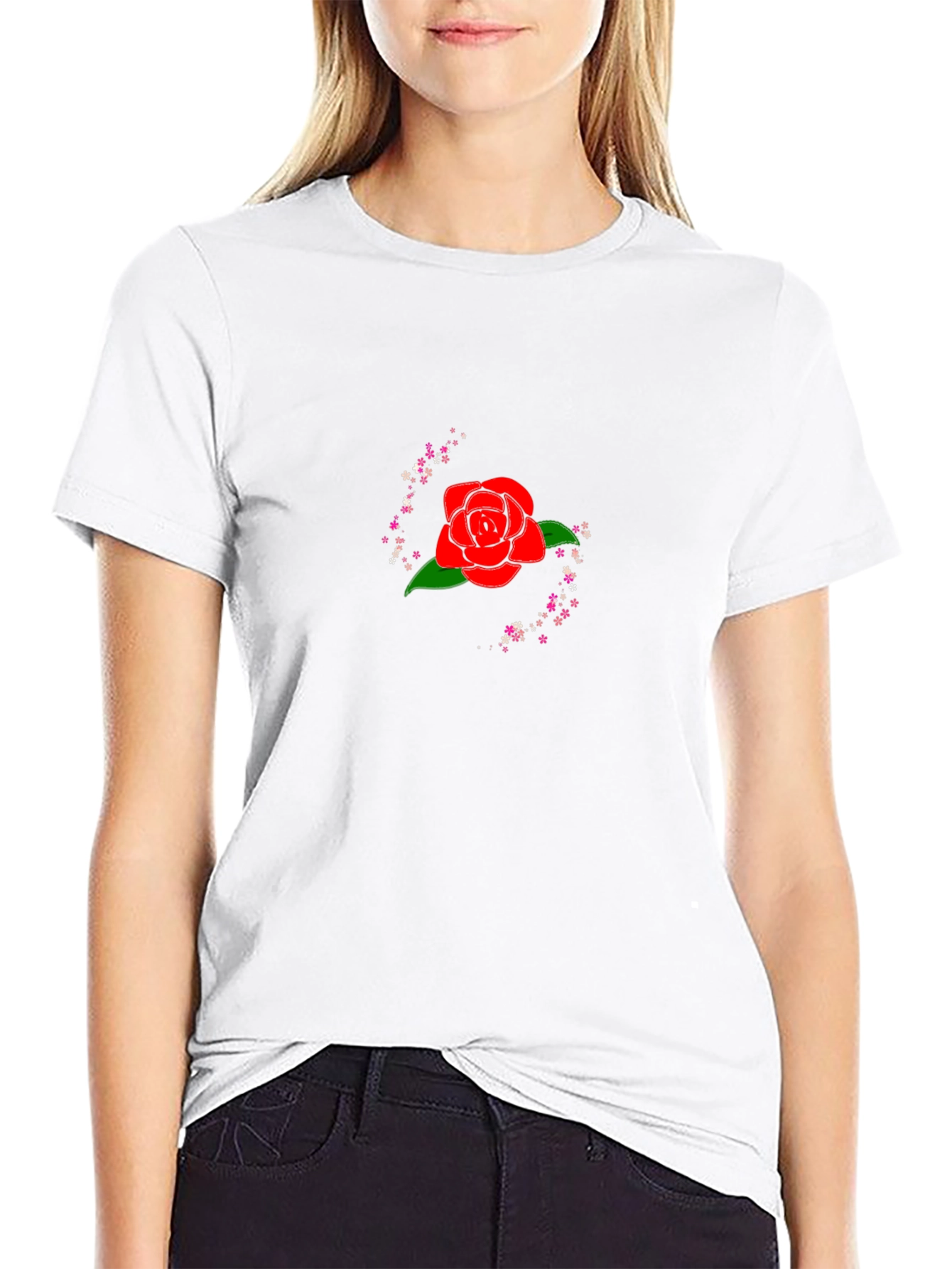 Rose Graphic Black Tee - Stylish Casual Wear