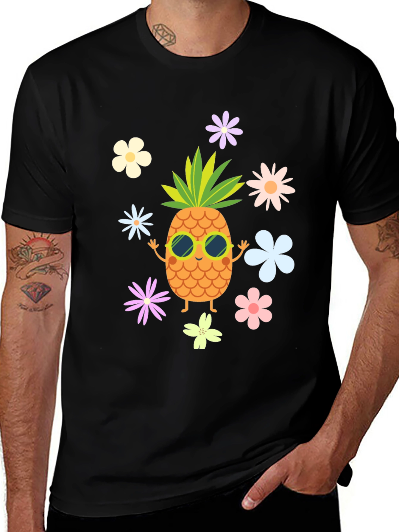 Tropical Pineapple Flower Graphic T-Shirt