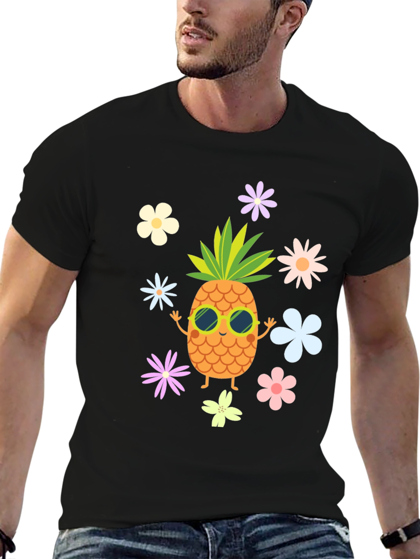 Tropical Pineapple Flower Graphic T-Shirt