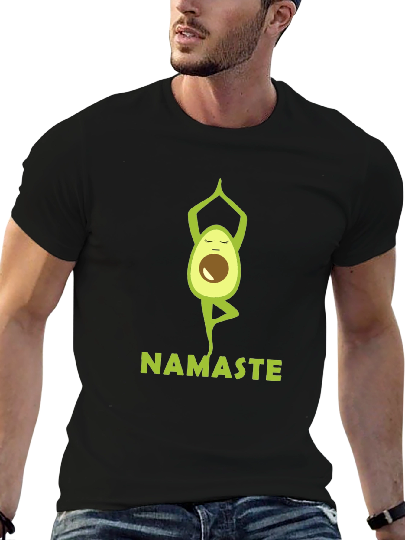 Yoga Avocado Mens Black T-Shirt - Namaste Design