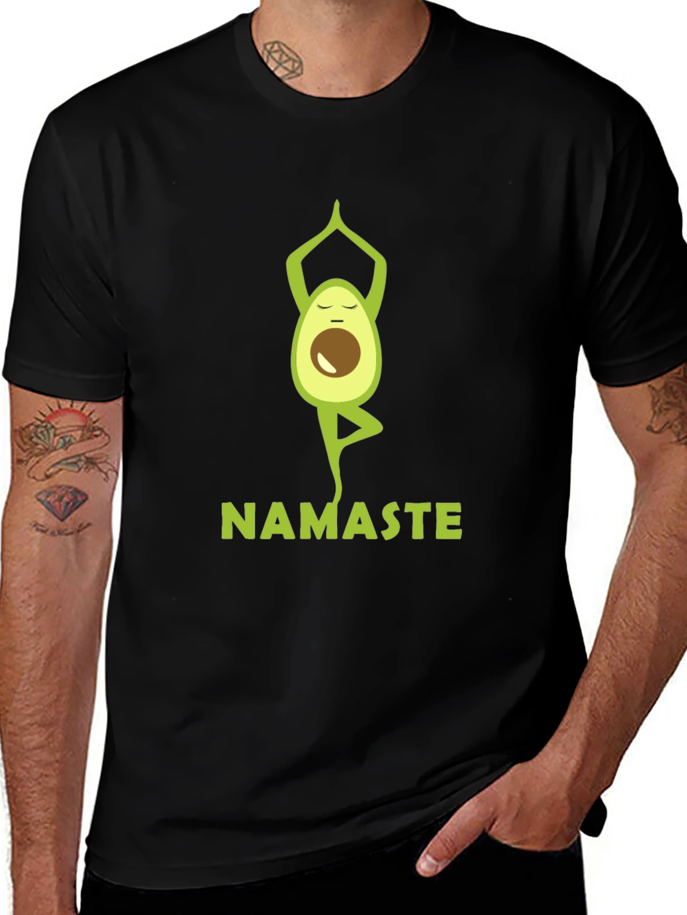 Yoga Avocado Mens Black T-Shirt - Namaste Design