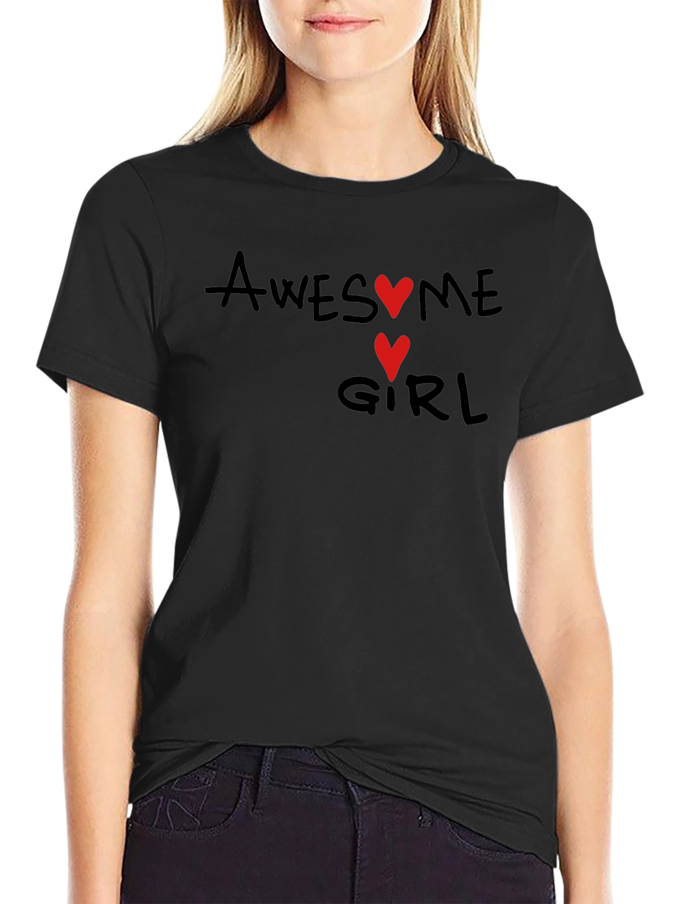 Awesome Girl Graphic Tee - Black Cotton T-Shirt