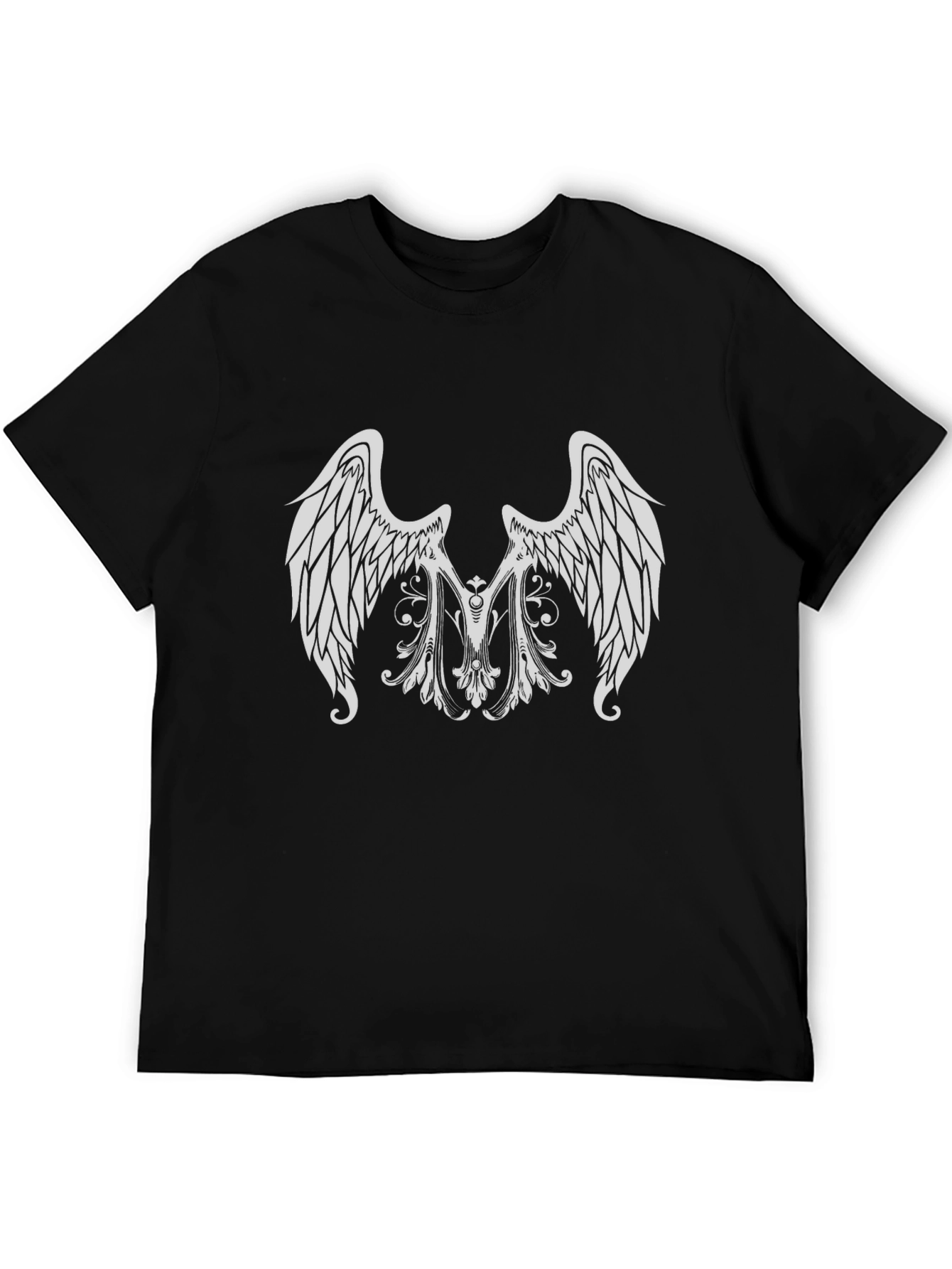 Black T-Shirt with Angel Wing Graphic