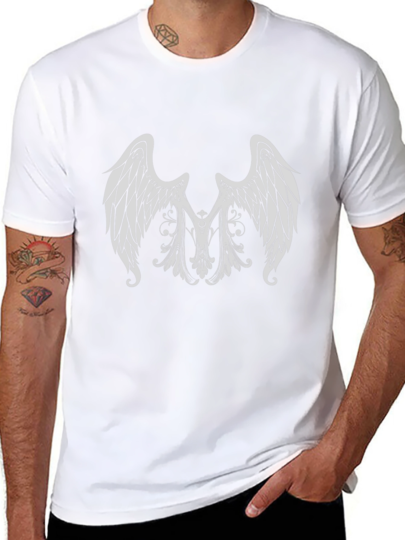 Black T-Shirt with Angel Wing Graphic