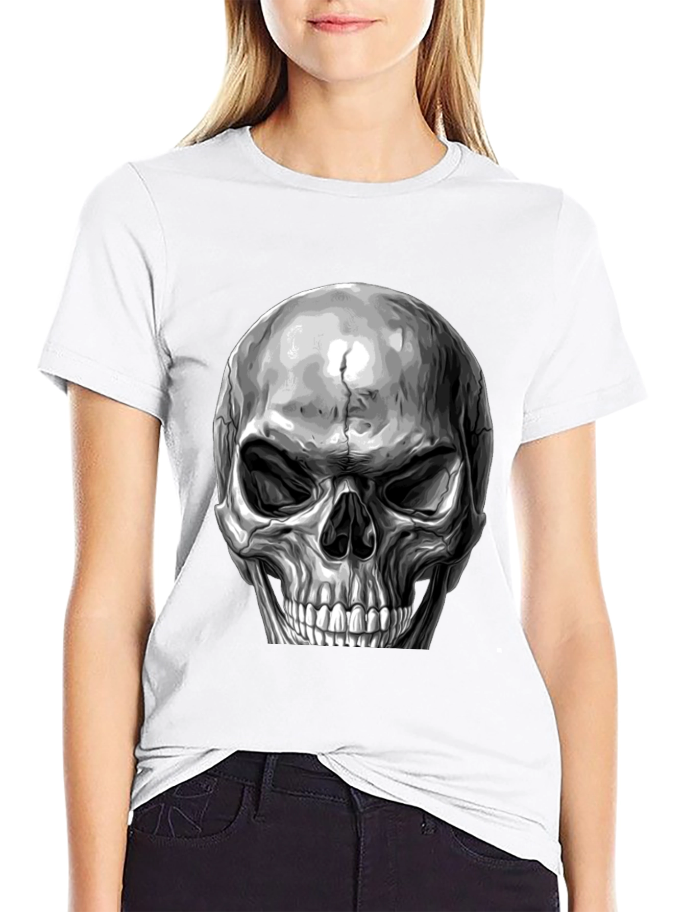 Skull Graphic Print T-Shirt - Black