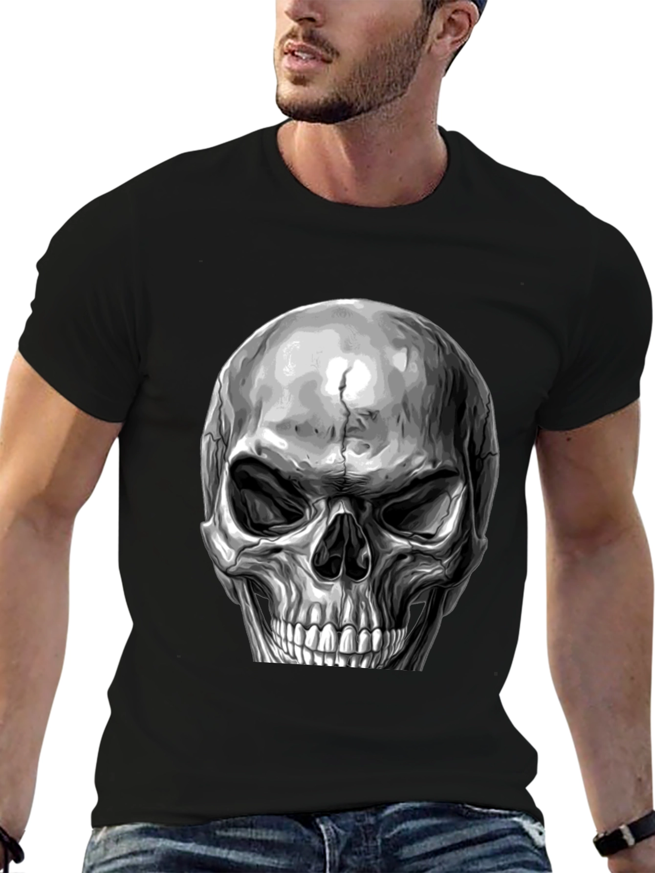 Skull Graphic Print T-Shirt - Black