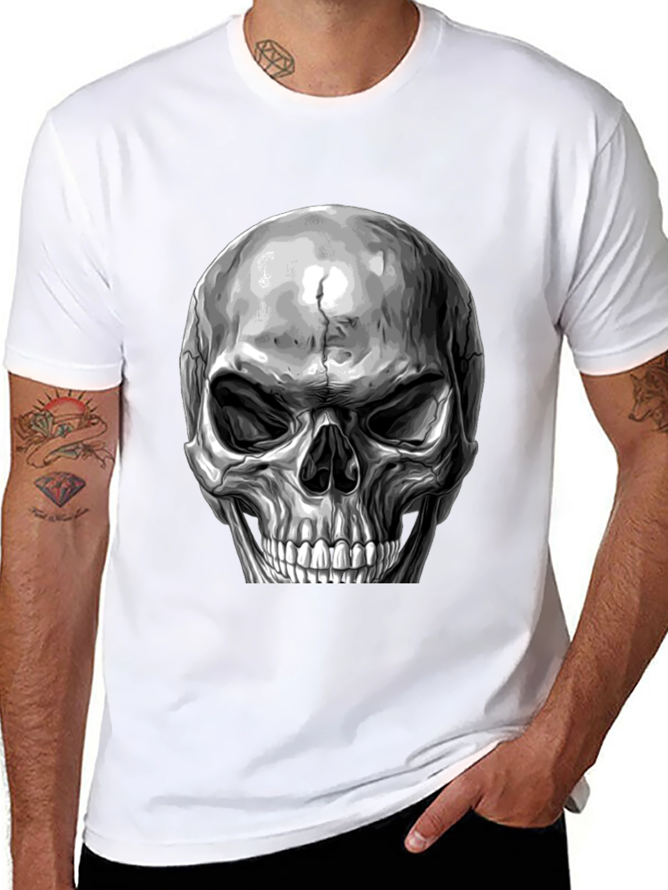 Skull Graphic Print T-Shirt - Black