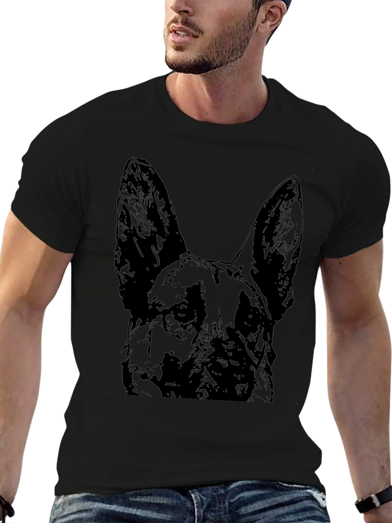 German Shepherd Dog Graphic Tee - Black Cotton