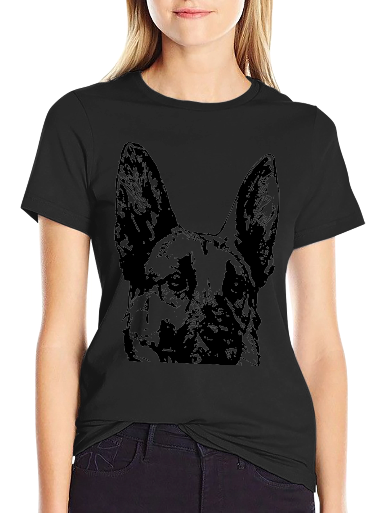 German Shepherd Dog Graphic Tee - Black Cotton