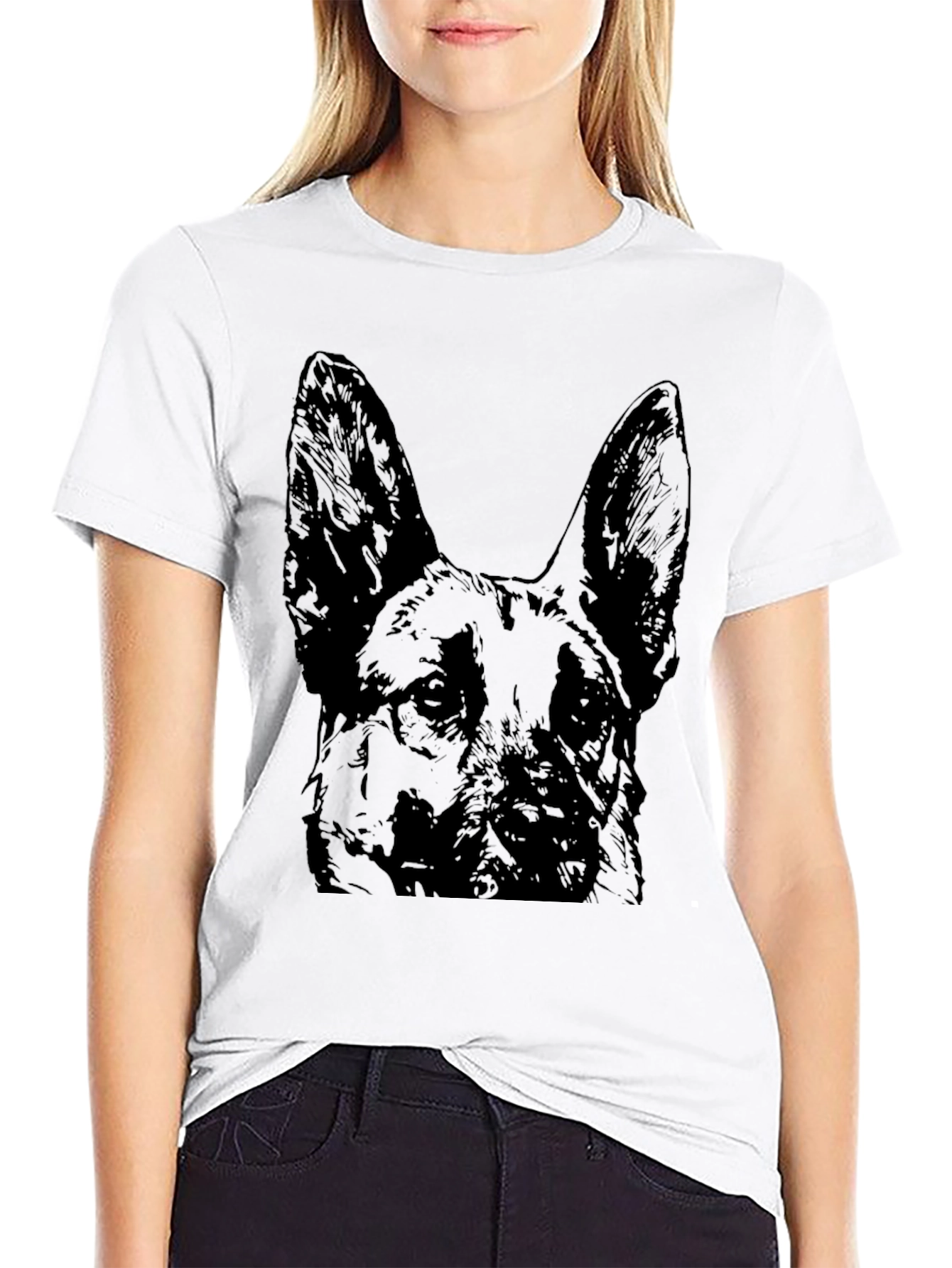 German Shepherd Dog Graphic Tee - Black Cotton