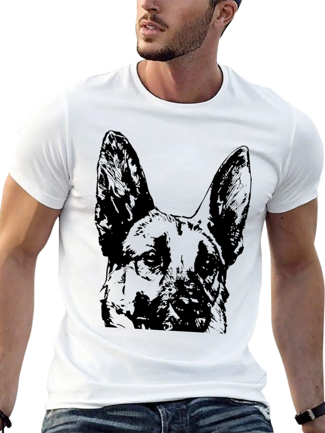 German Shepherd Dog Graphic Tee - Black Cotton