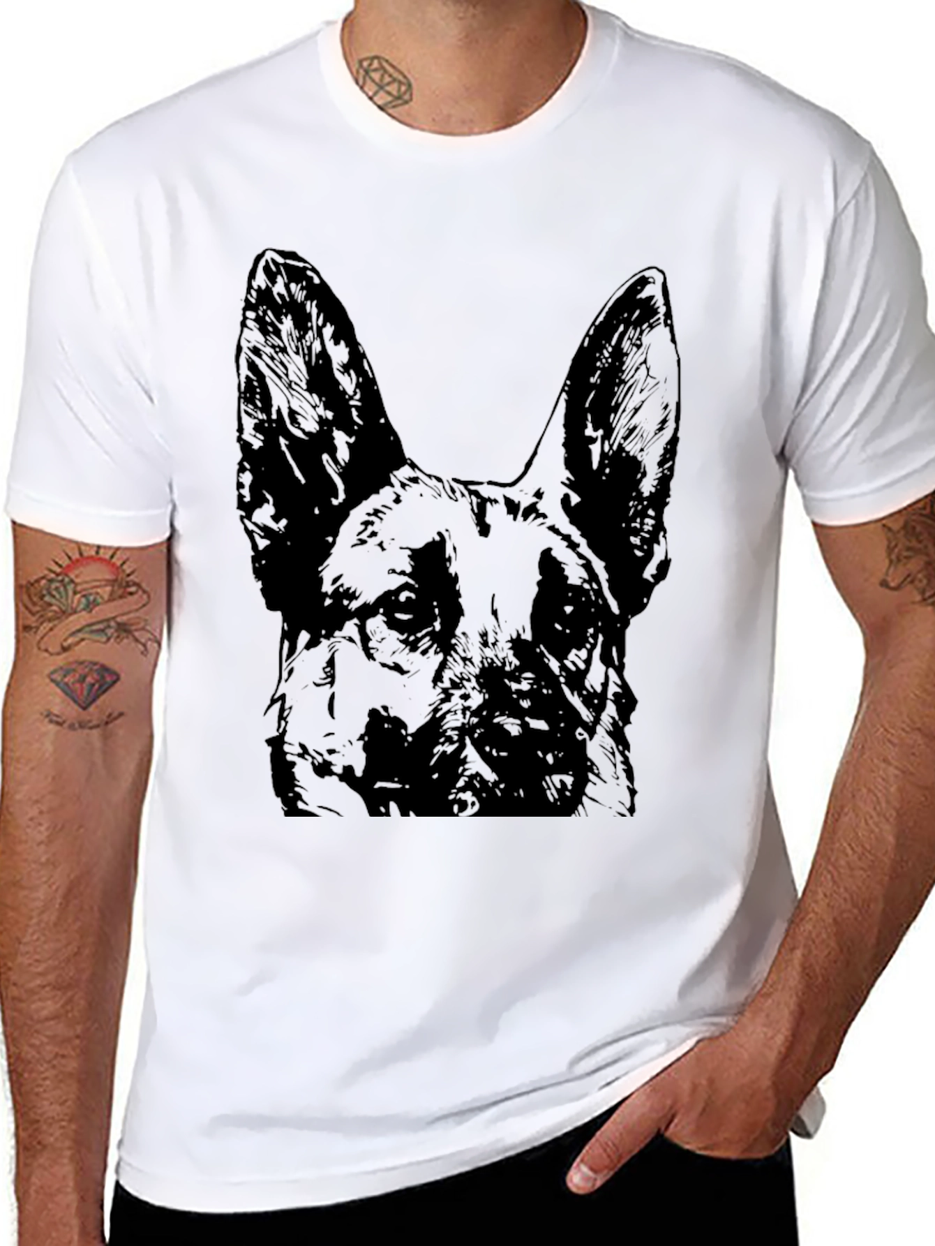 German Shepherd Dog Graphic Tee - Black Cotton