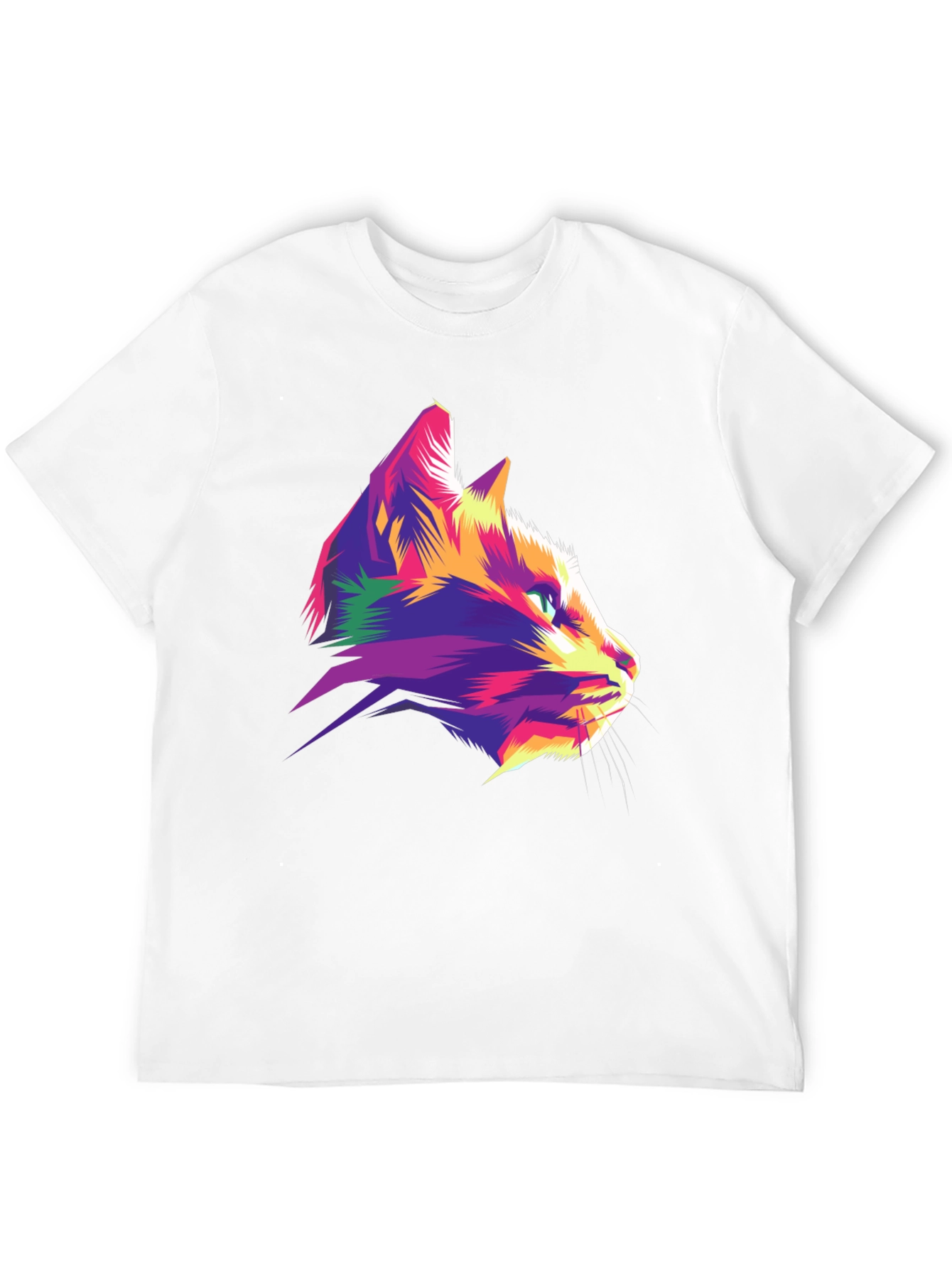 Vibrant Cat Graphic Tee - Stylish Mens Black T-Shirt