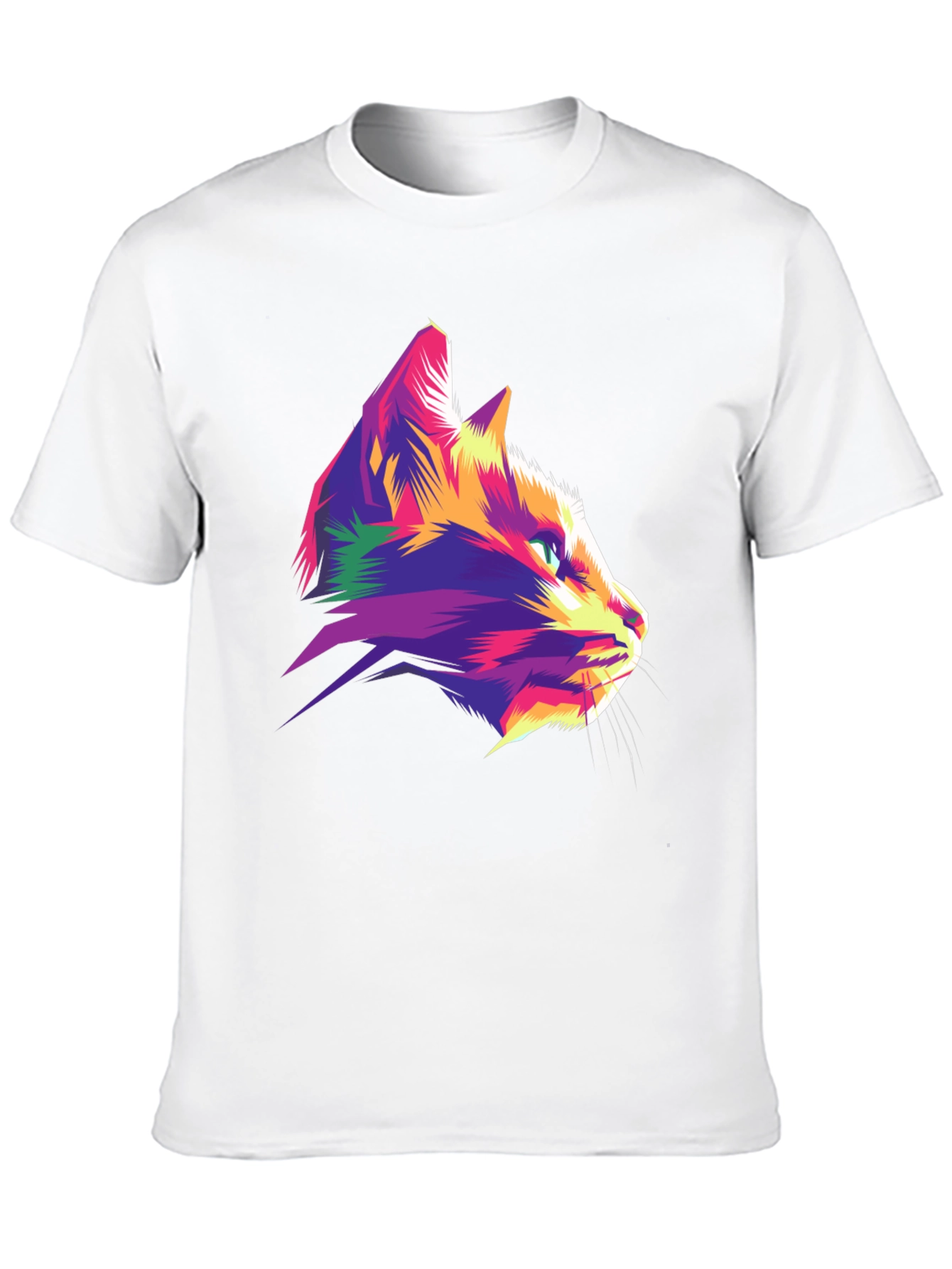 Vibrant Cat Graphic Tee - Stylish Mens Black T-Shirt