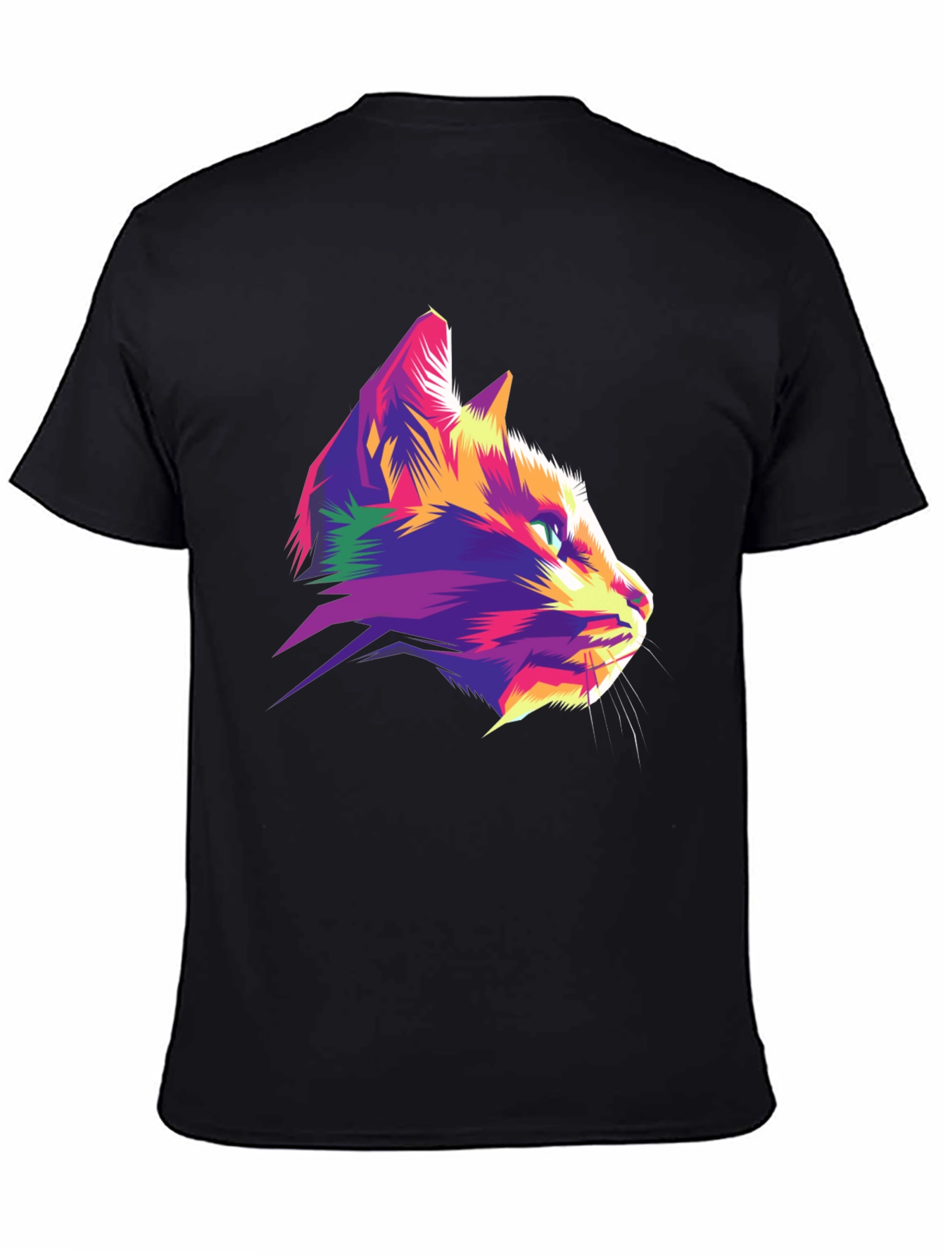 Vibrant Cat Graphic Tee - Stylish Mens Black T-Shirt
