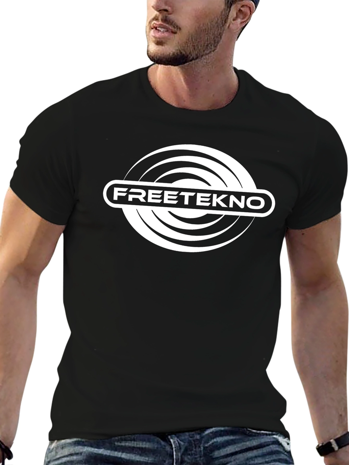 FreeTekno Black T-Shirt - Unique Graphic Design