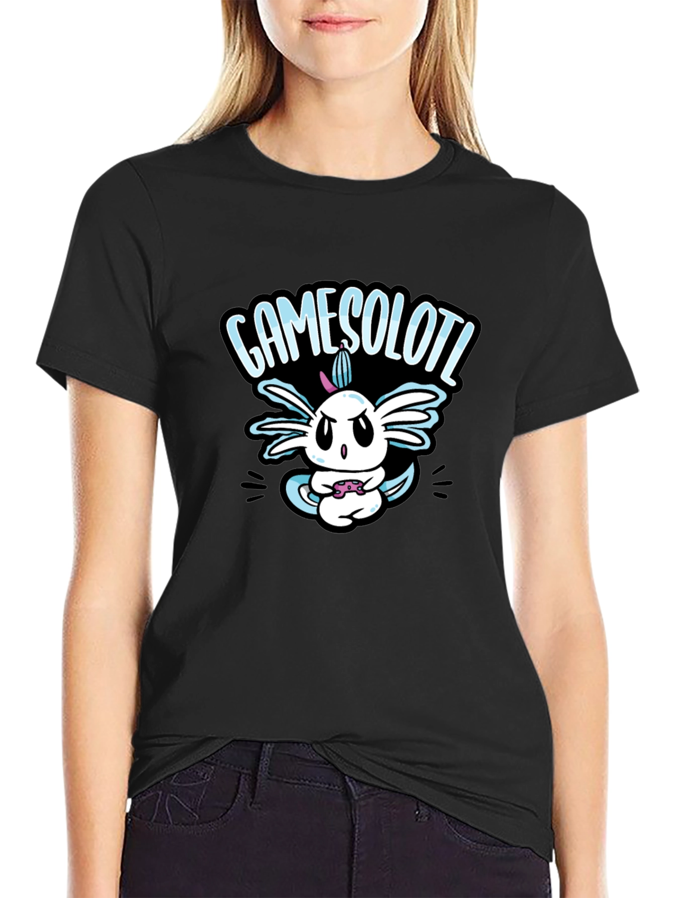 GAMESOLOTL Black Cotton Graphic T-Shirt