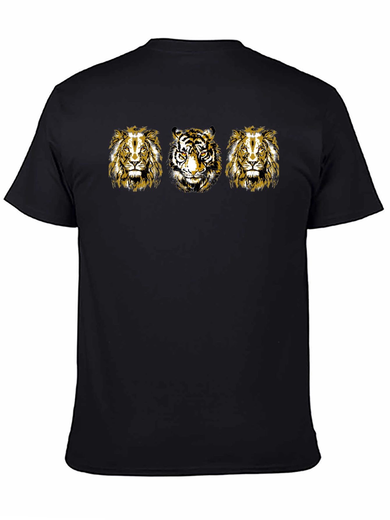 Mens Black T-Shirt with Lion and Tiger Graphic