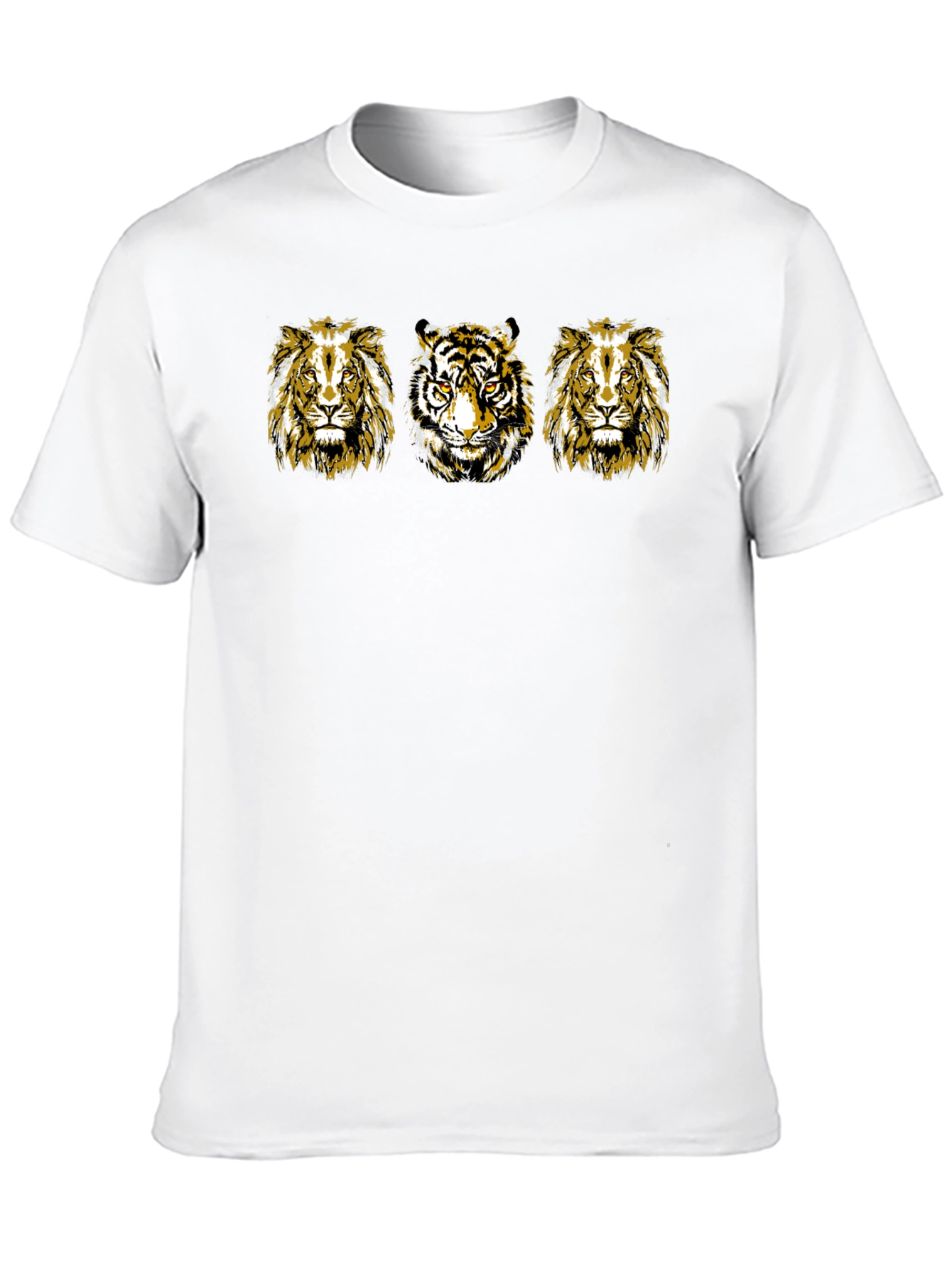 Mens Black T-Shirt with Lion and Tiger Graphic