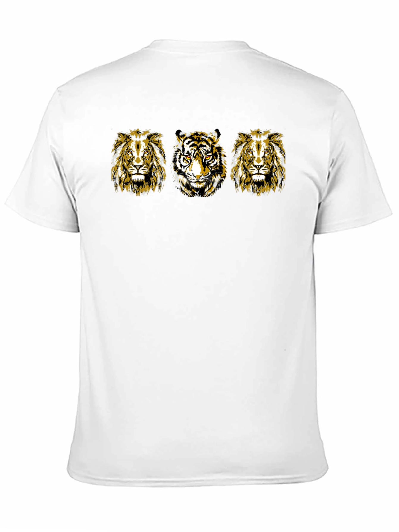 Mens Black T-Shirt with Lion and Tiger Graphic
