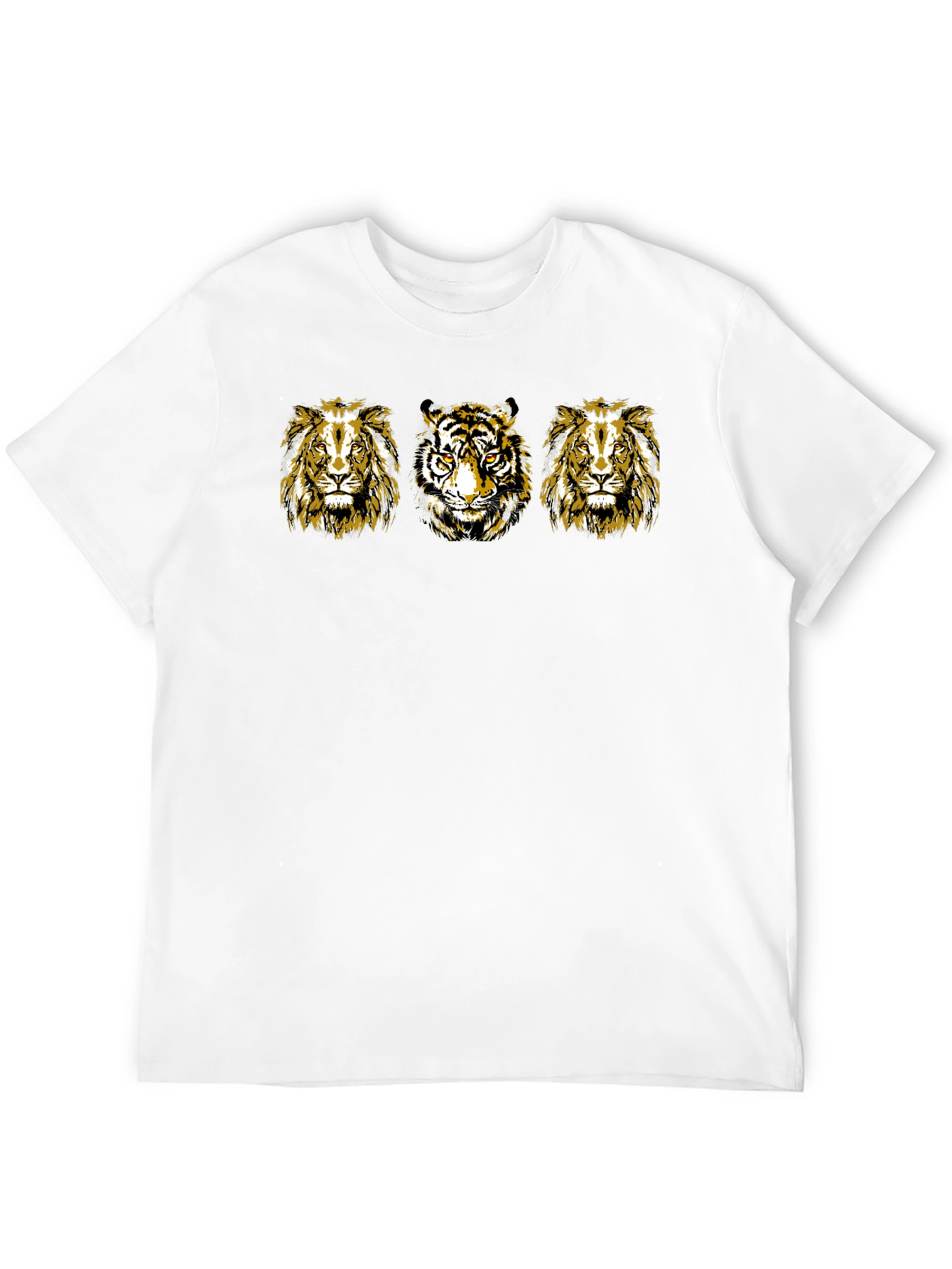 Mens Black T-Shirt with Lion and Tiger Graphic