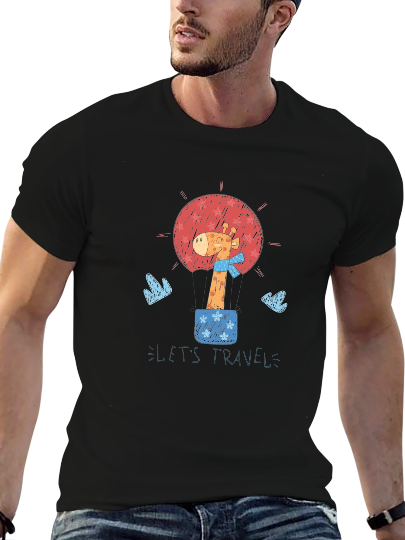 Giraffe Travel Tee - Black Graphic T-Shirt
