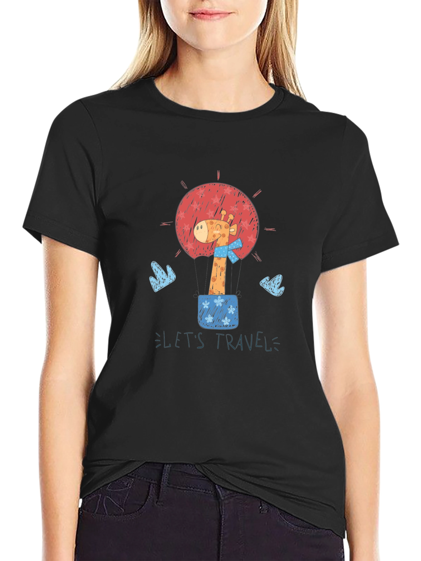 Giraffe Travel Tee - Black Graphic T-Shirt