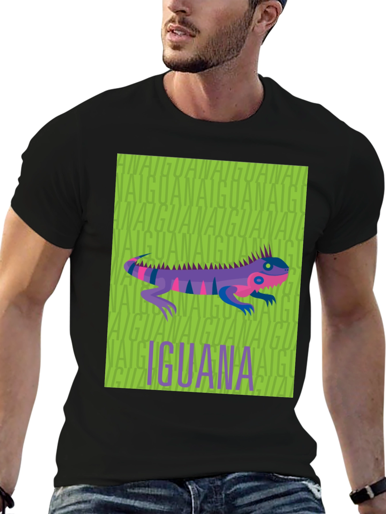 Iguana Graphic Print Black T-Shirt