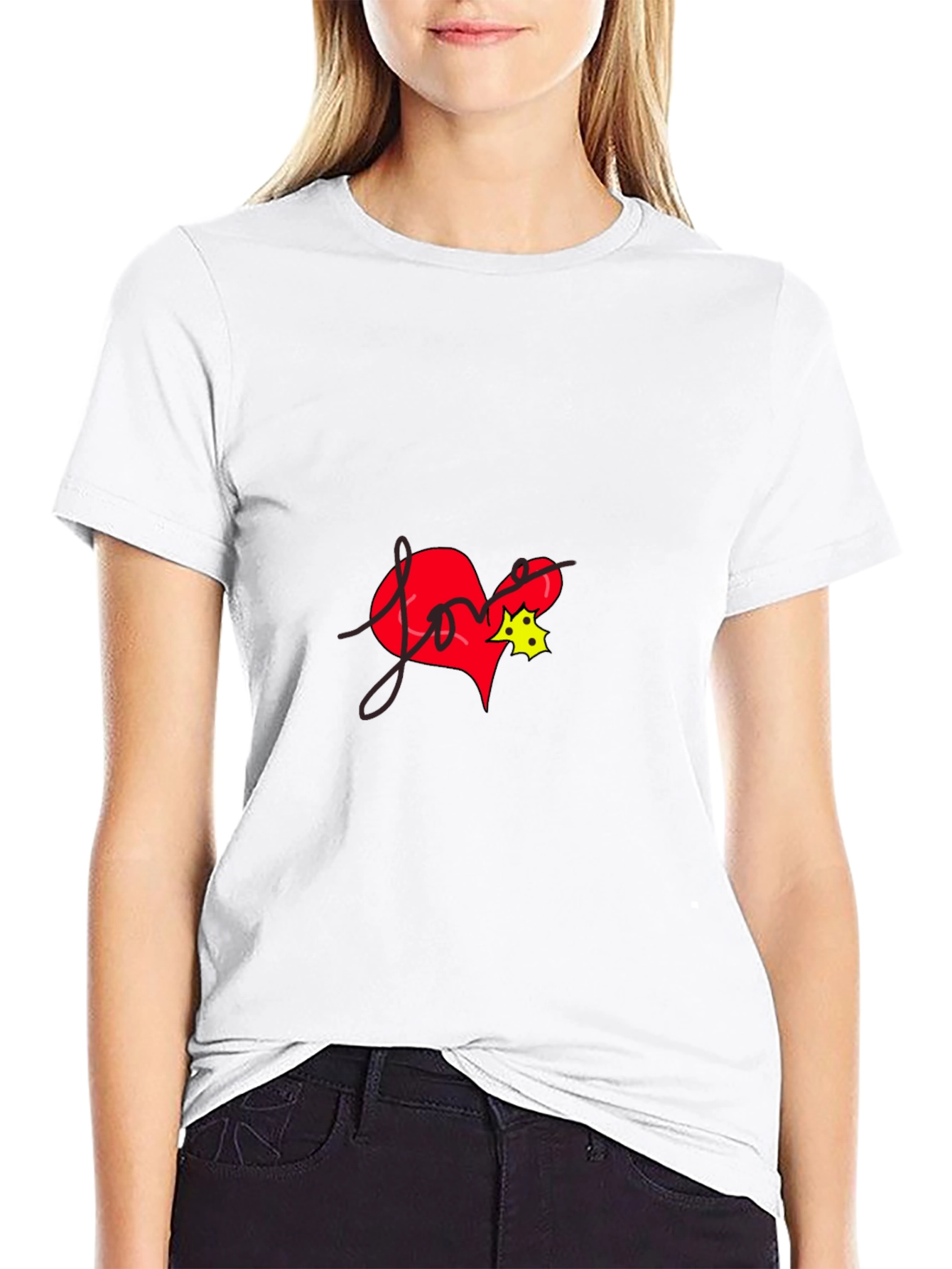 Love Heart Graphic Tee - Black Casual T-Shirt