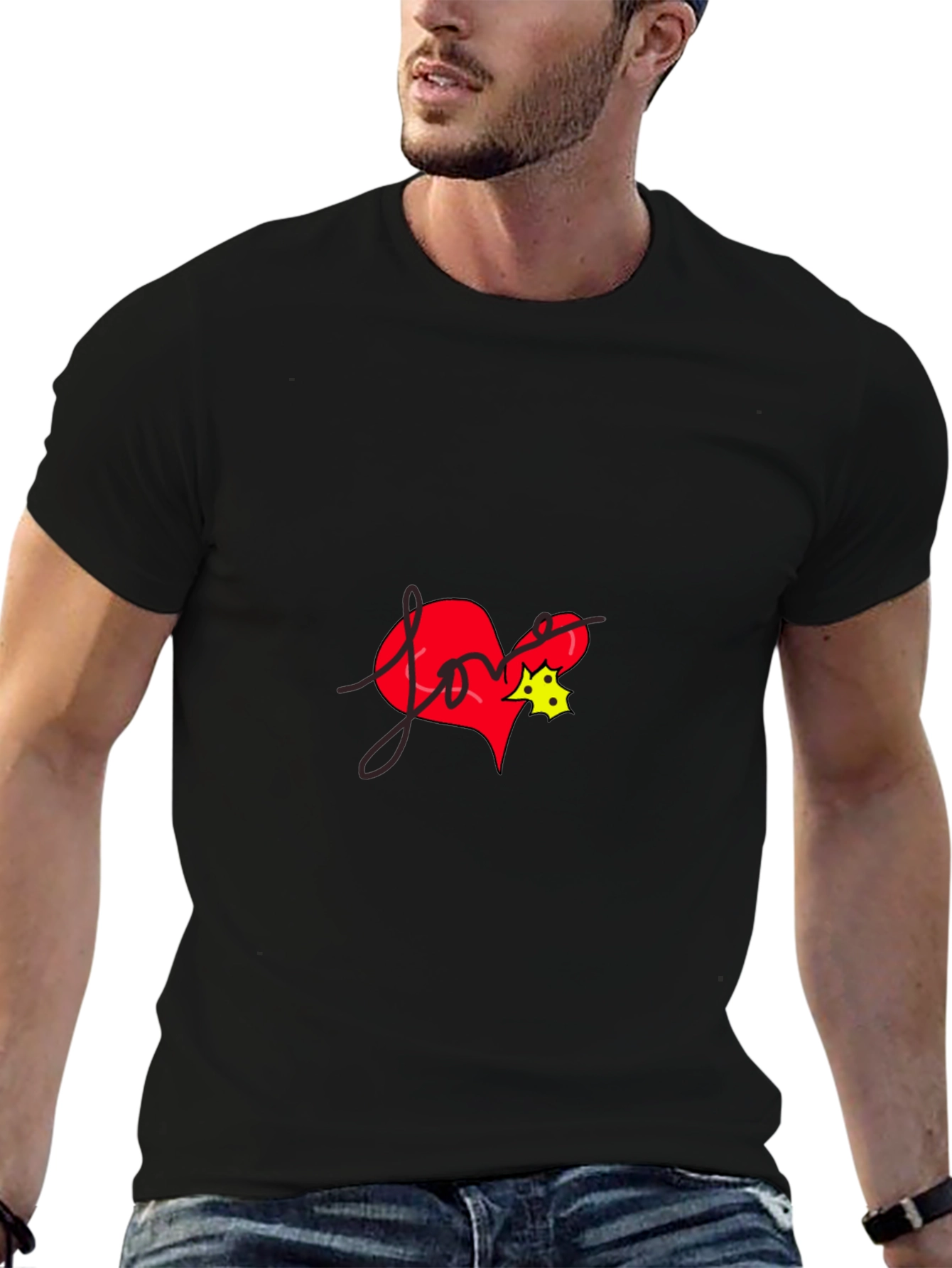 Love Heart Graphic Tee - Black Casual T-Shirt