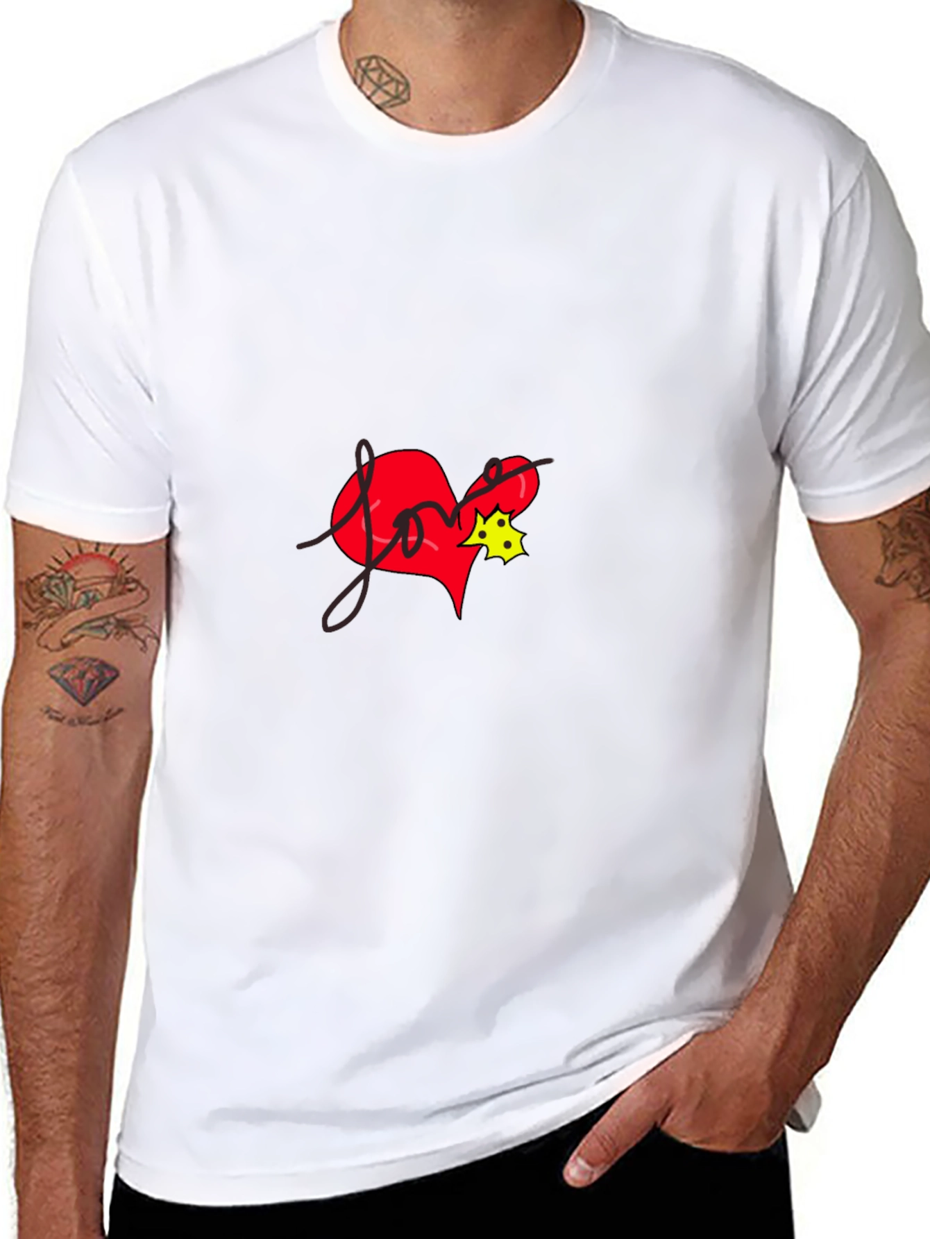 Love Heart Graphic Tee - Black Casual T-Shirt