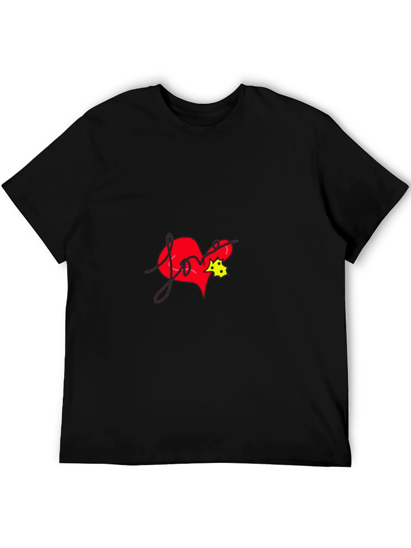 Love Heart Graphic Tee - Black Casual T-Shirt
