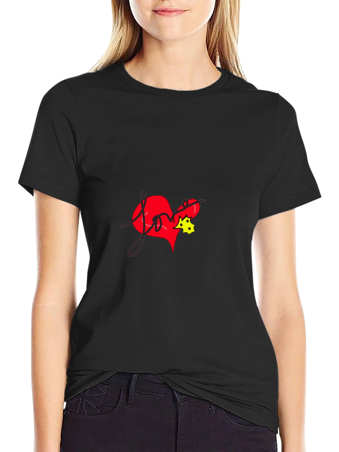 Love Heart Graphic Tee - Black Casual T-Shirt