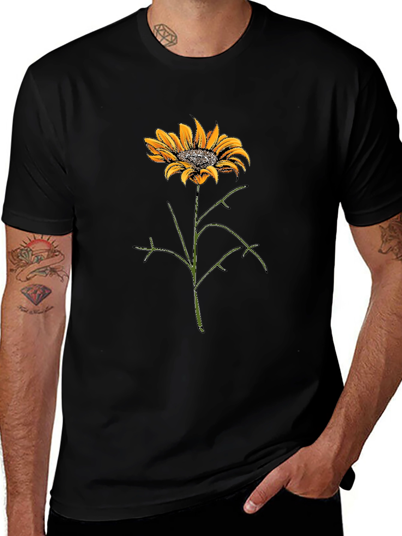 Sunflower Graphic Tee - Black Cotton T-Shirt