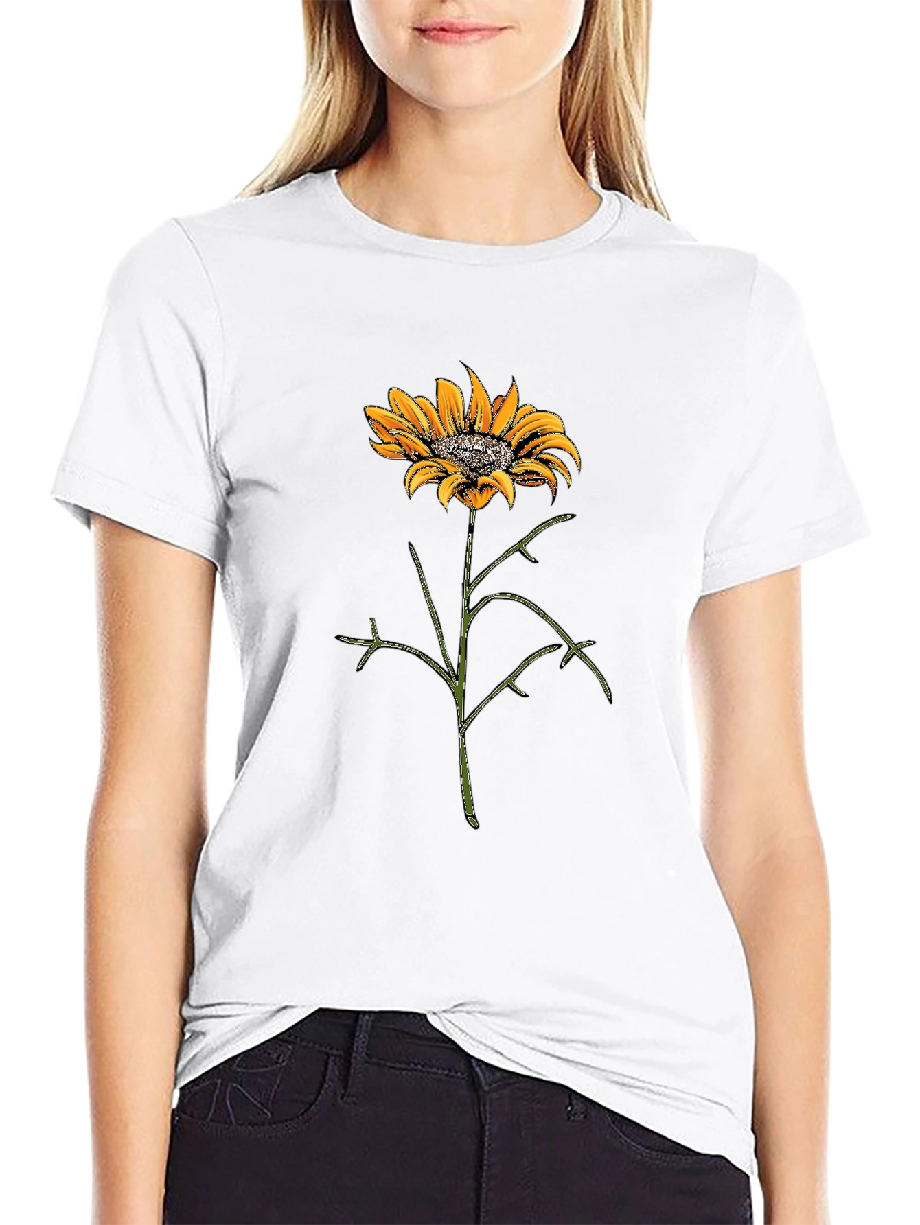 Sunflower Graphic Tee - Black Cotton T-Shirt