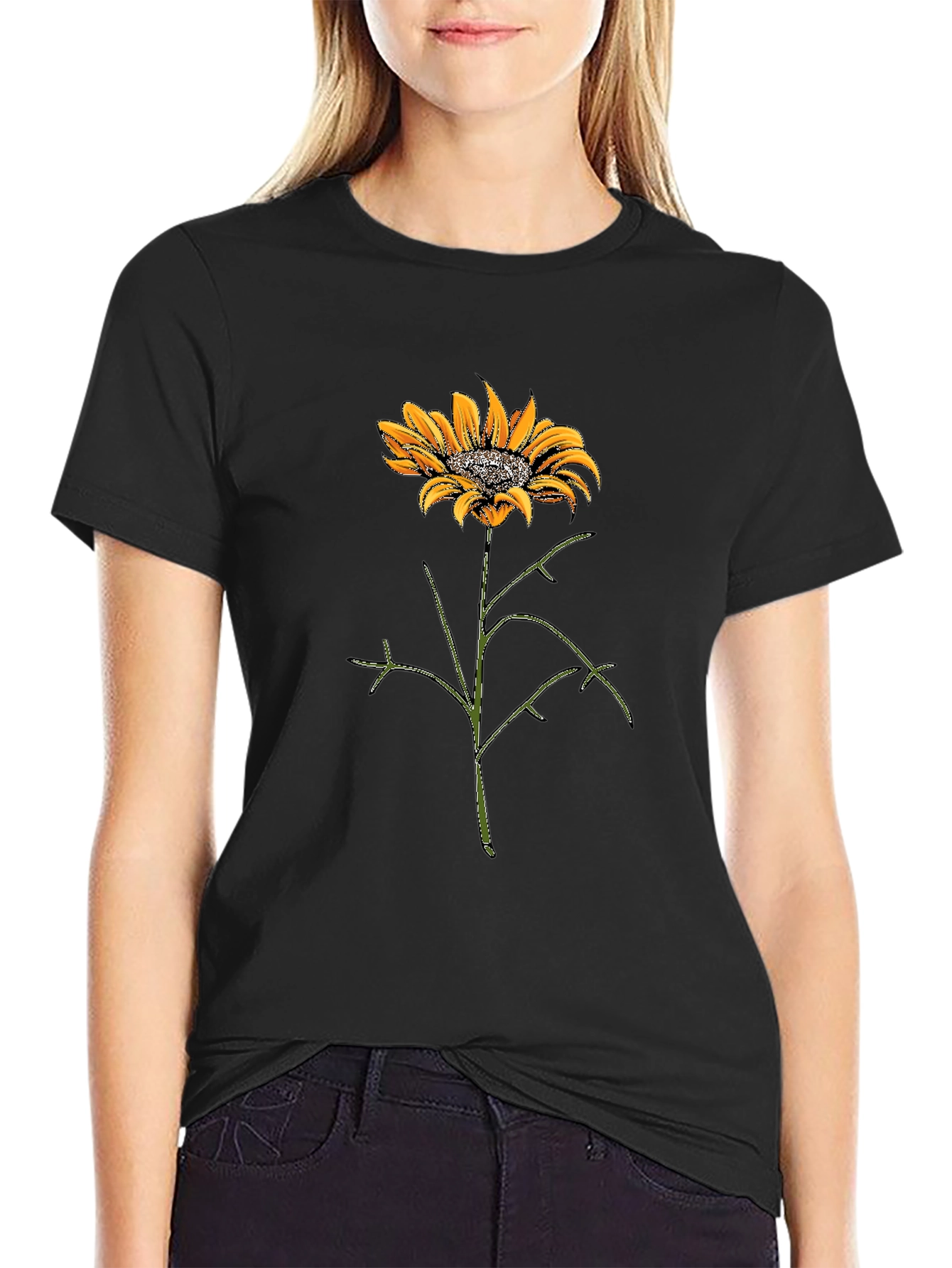 Sunflower Graphic Tee - Black Cotton T-Shirt