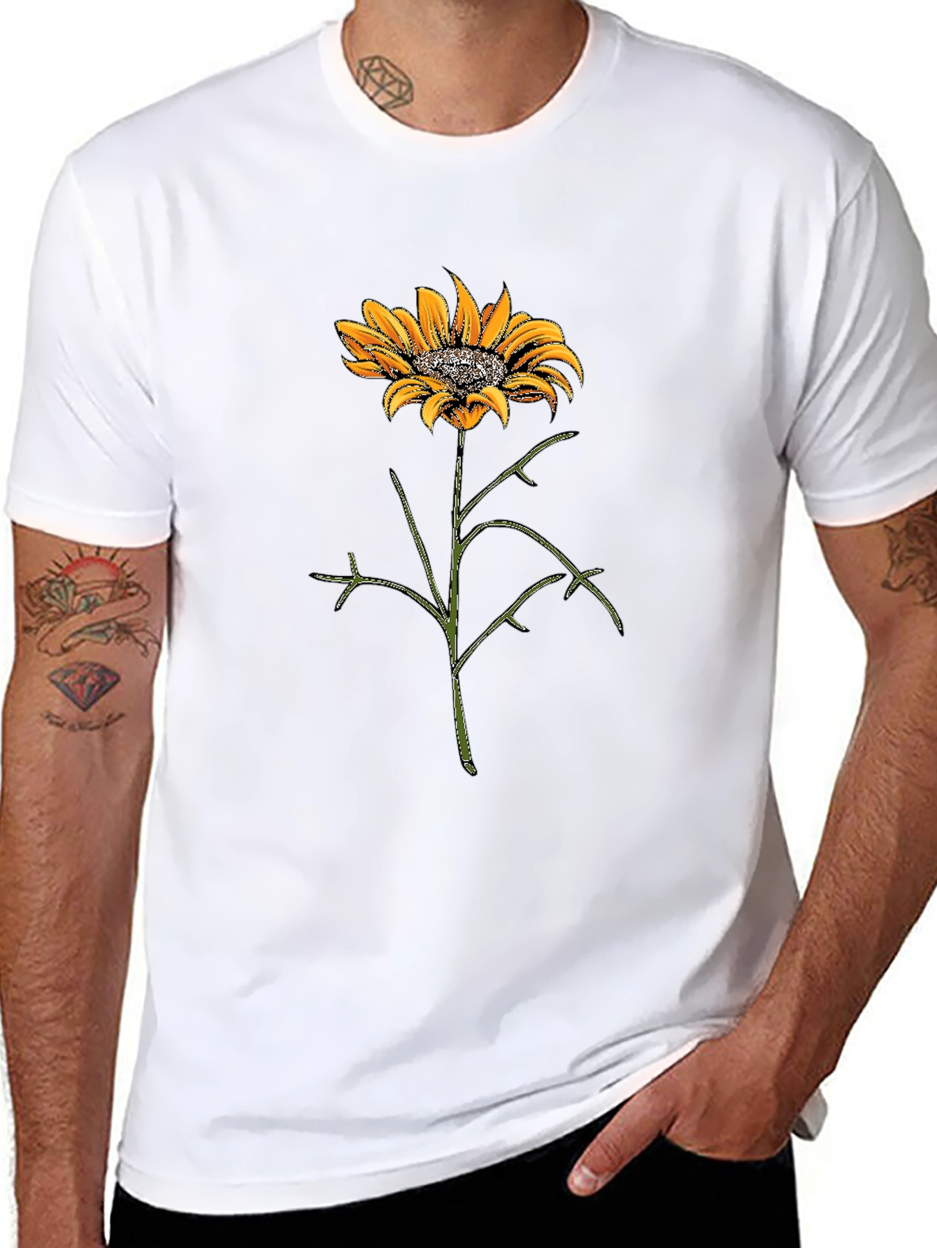 Sunflower Graphic Tee - Black Cotton T-Shirt