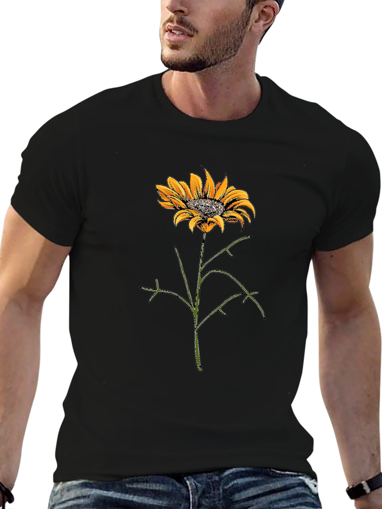 Sunflower Graphic Tee - Black Cotton T-Shirt
