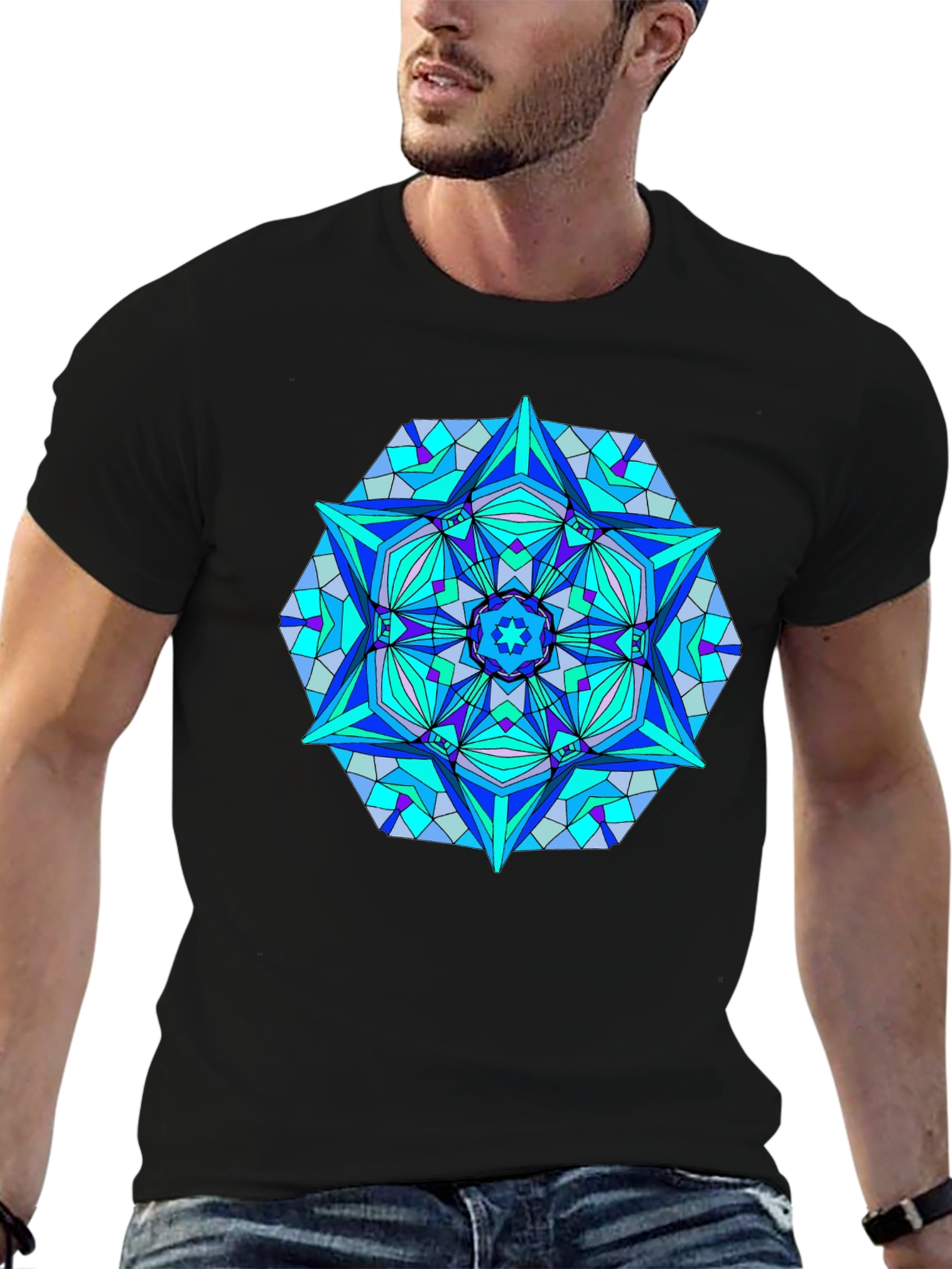 Geometric Mandala T-Shirt - Black