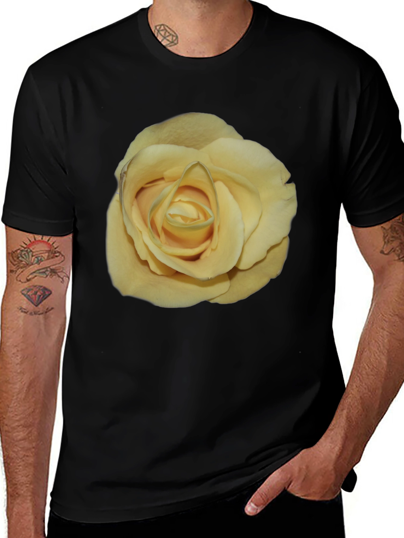 Yellow Rose Graphic Black T-Shirt