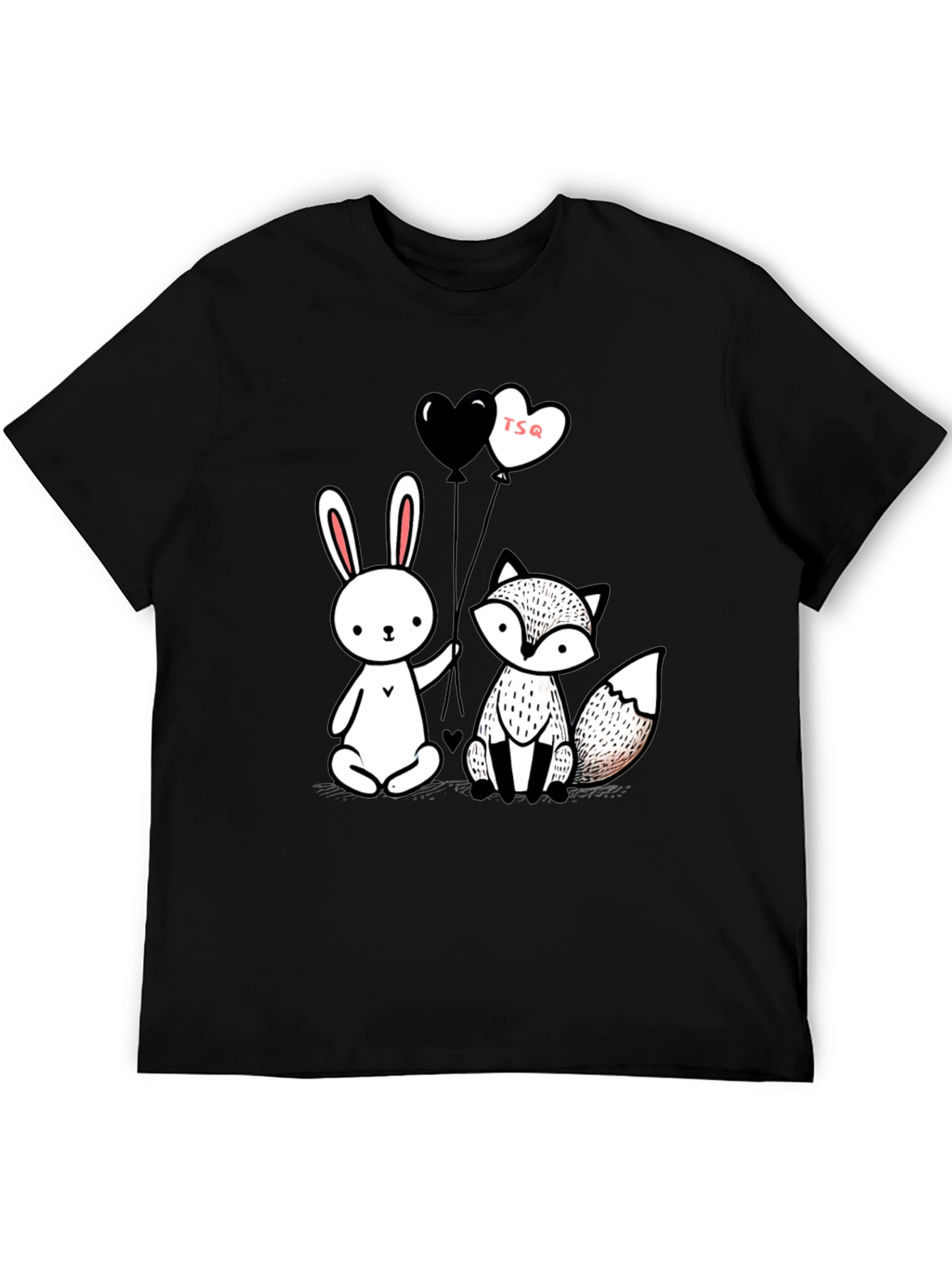 Cute Fox & Rabbit Graphic Tee - Heart Balloons