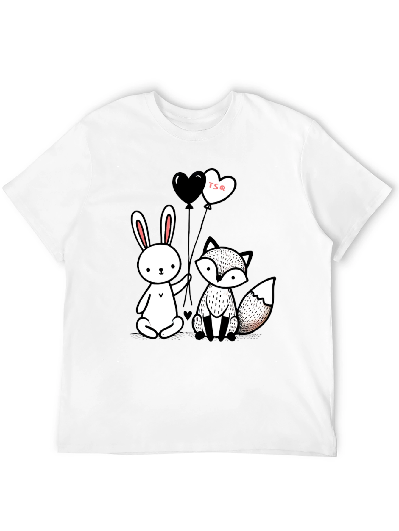 Cute Fox & Rabbit Graphic Tee - Heart Balloons