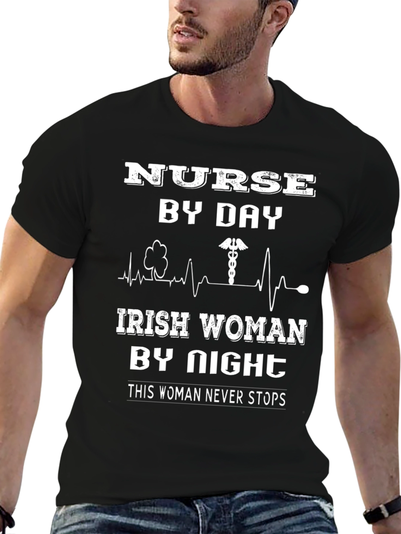 Nurse By Day Irish Woman By Night Black T-Shirt