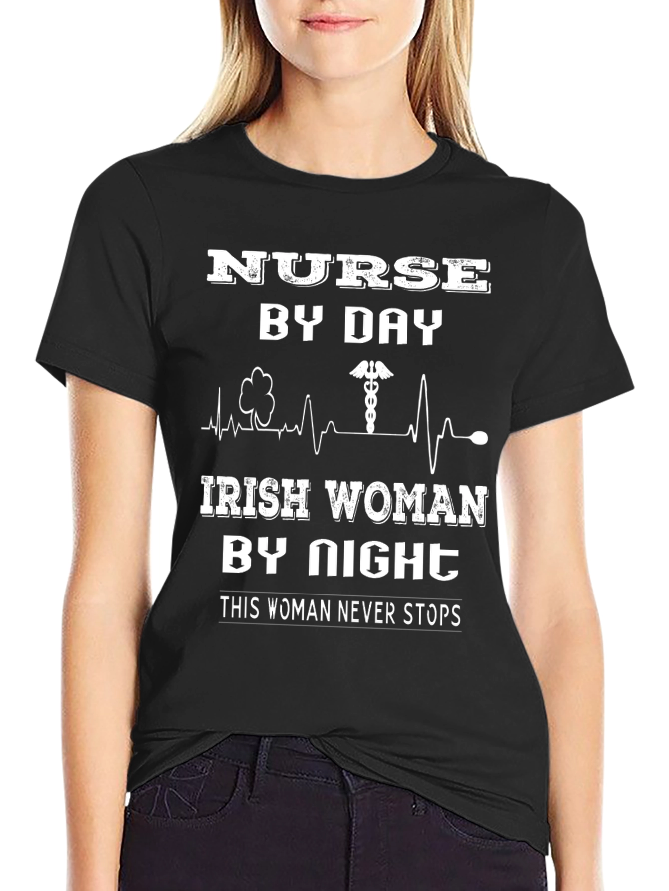 Nurse By Day Irish Woman By Night Black T-Shirt