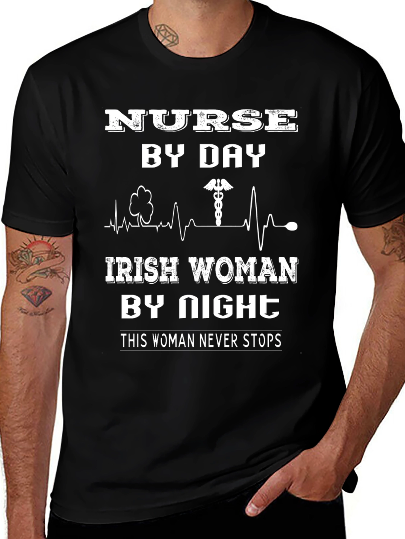 Nurse By Day Irish Woman By Night Black T-Shirt