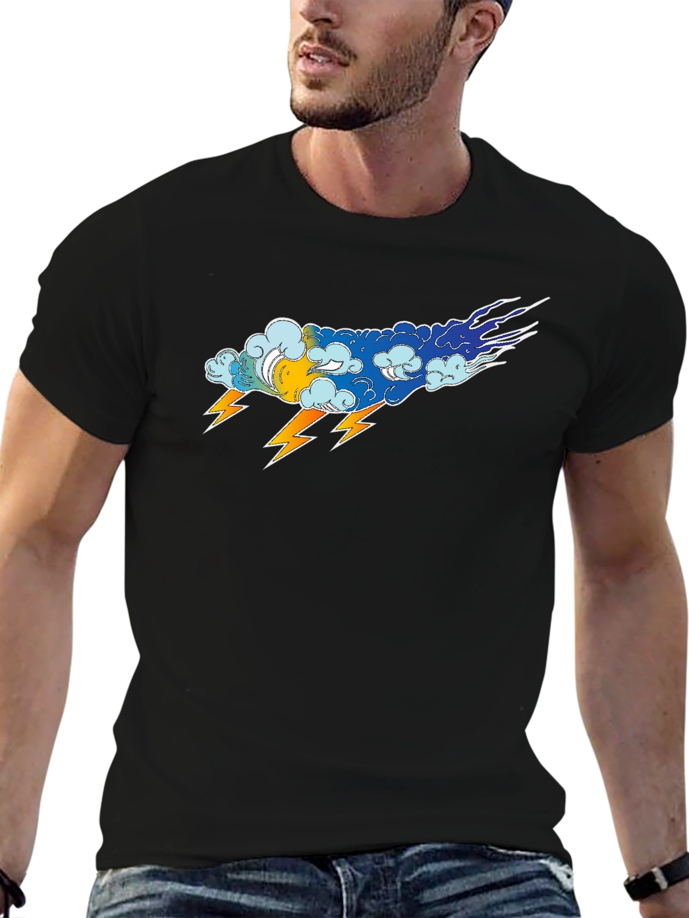Stormy Weather Graphic Tee - Bold Lightning Design