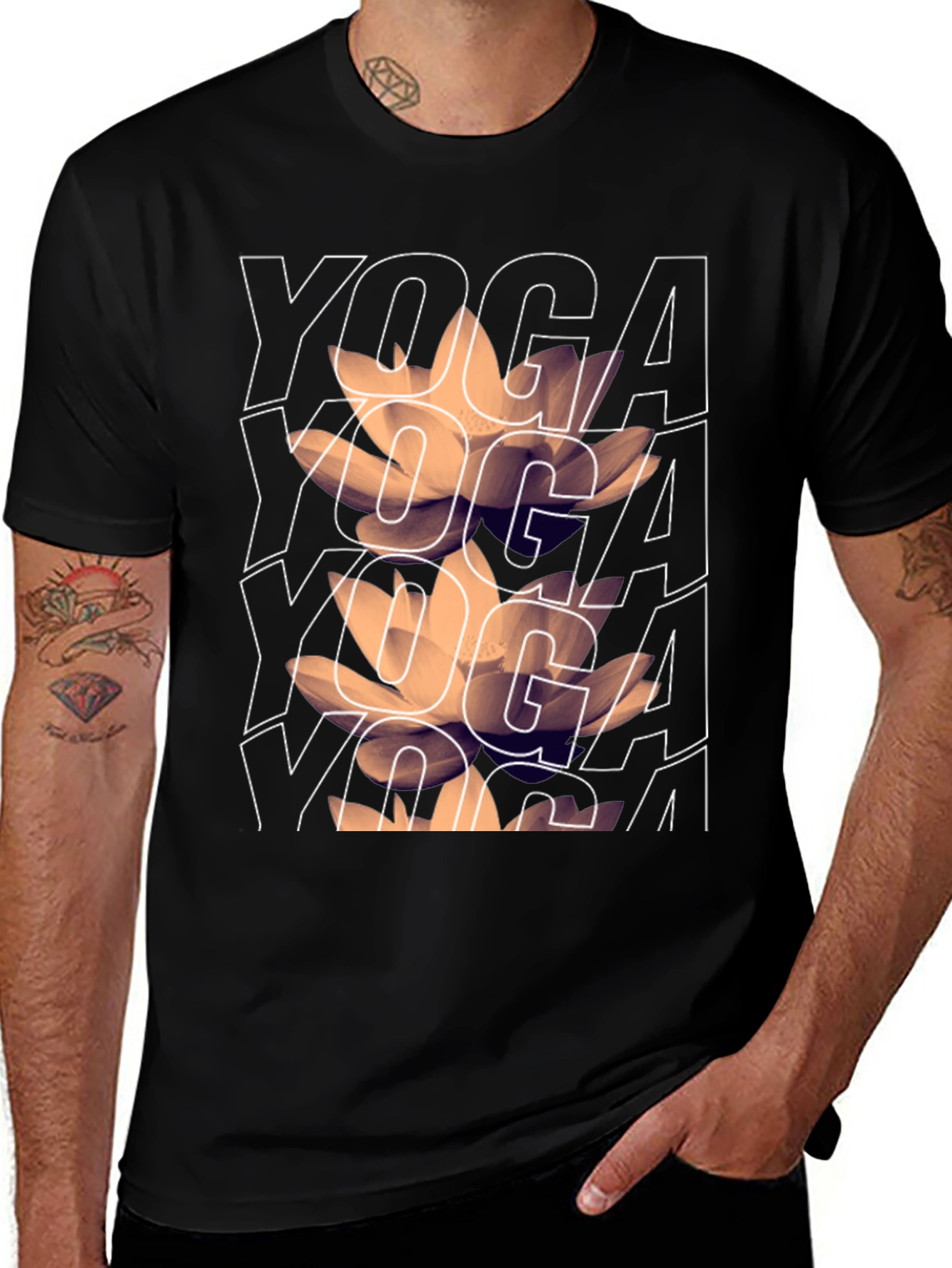 Yoga Lotus Graphic Tee - Mens Black T-Shirt