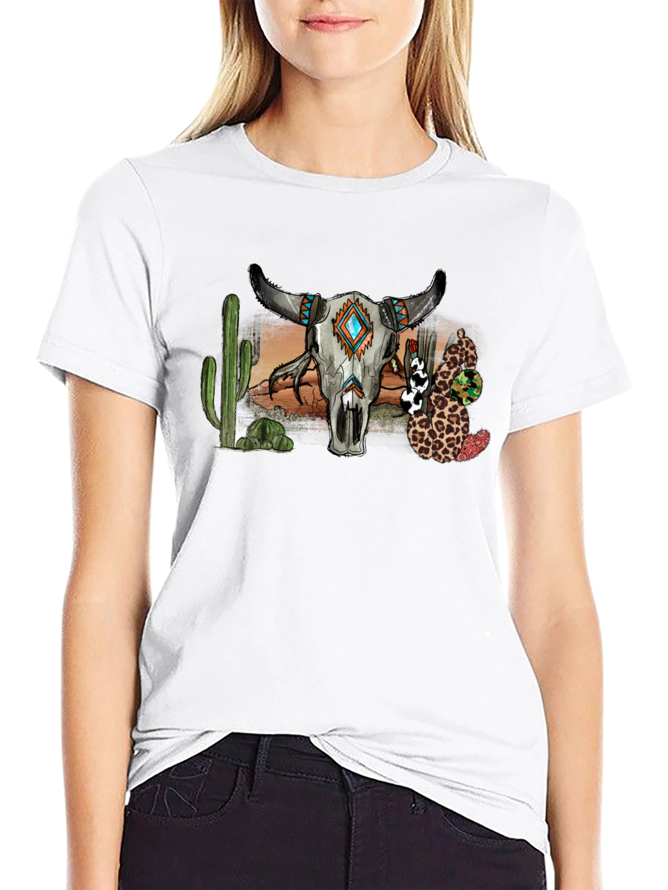 Western Bull Skull Graphic T-Shirt